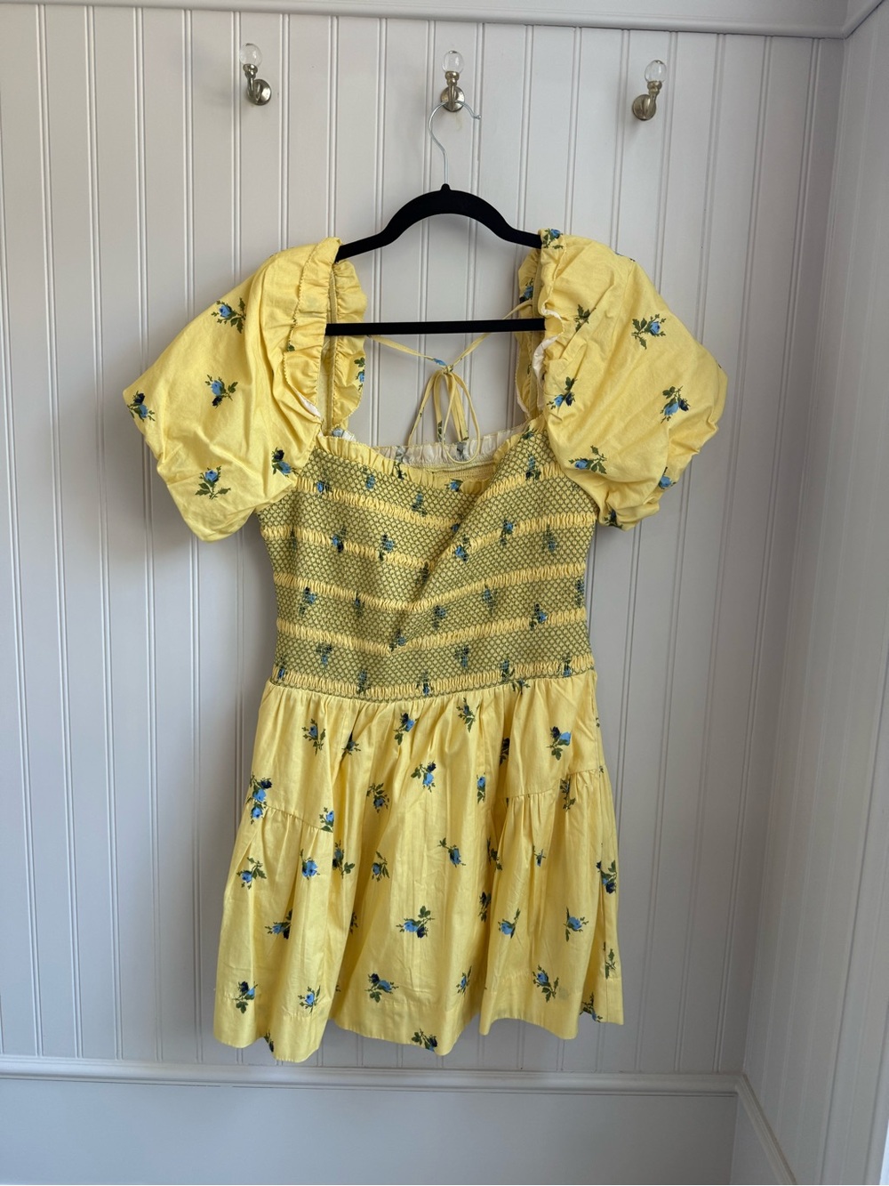 BY ANTHROPOLOGIE PUFF-SLEEVE SQUARE-NECK SMOCKED MINI DRESS - Size M